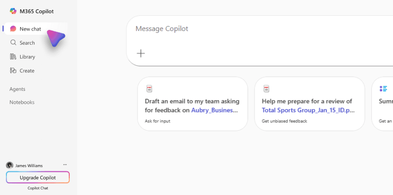 Copilot chat interface in Microsoft 365