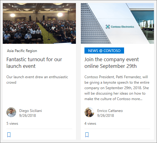 Microsoft SharePoint news site with published articles