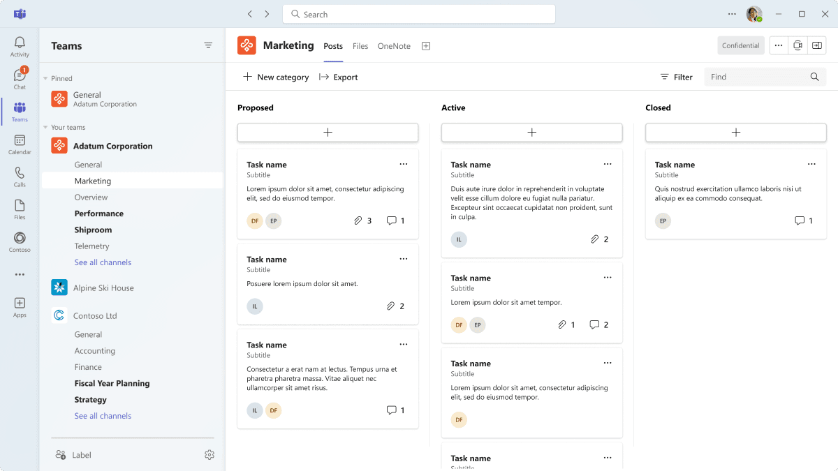 Microsoft Teams channel with tabs for files, apps and shared content